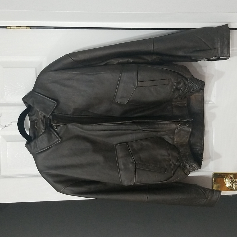 VINTAGE Leather USA Dark Brown Genuine Leather Fur Lining  Bomber Jacket